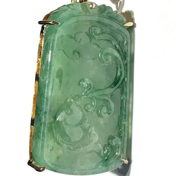 Vtg Signed Gilt 925 Sterling Carved Fish Jade Pendant Emerald Sapphire Ruby - Picture 2 of 12